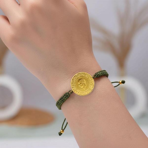 Gekas Kuyumculuk 22 Ayar Yeni Tam Altın Haki Renkli İpli Bileklik - Image 1