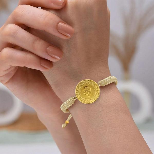 Gekas Kuyumculuk 22 Ayar Yeni Tam Altın Krem Renkli İpli Bileklik - Image 1