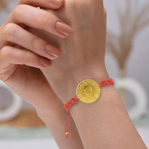 Gekas Kuyumculuk 22 Ayar Yeni Tam Altın Pembe Renkli İpli Bileklik - Image 1