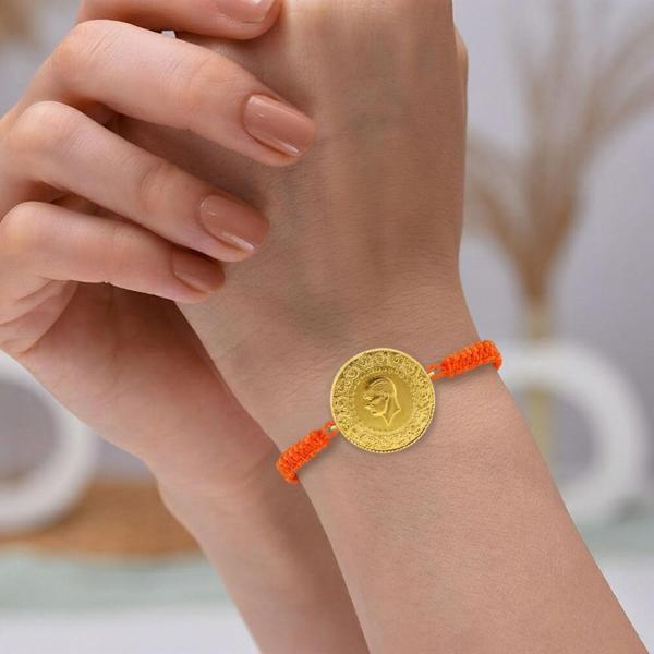 Gekas Kuyumculuk 22 Ayar Yeni Tam Altın Turuncu Renkli İpli Bileklik - Image 1