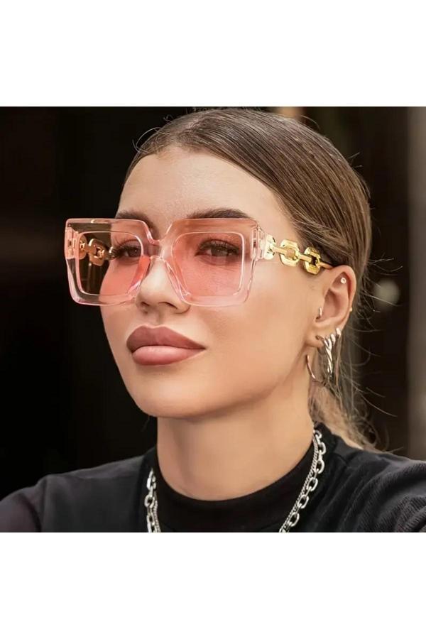 Ovo Onomo Life Kadın Büyük Boy Kare Moda Gözlüğü Pembe Renk - Image 1
