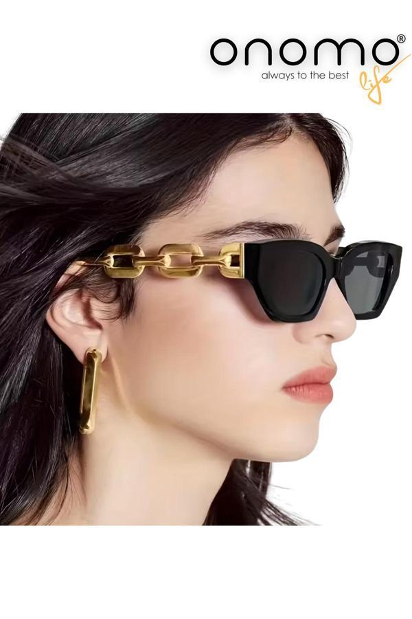 Onomo Life Kadın Güneş Gözlüğü Siyah Altın Renk Detaylı - Image 1
