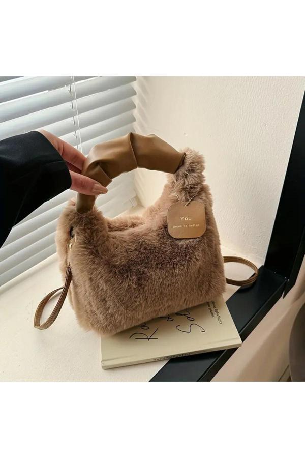 Ovo Life Kadın Şık Kürk Fermuarlı Yumuşak Peluş Omuz Çantası - Image 1