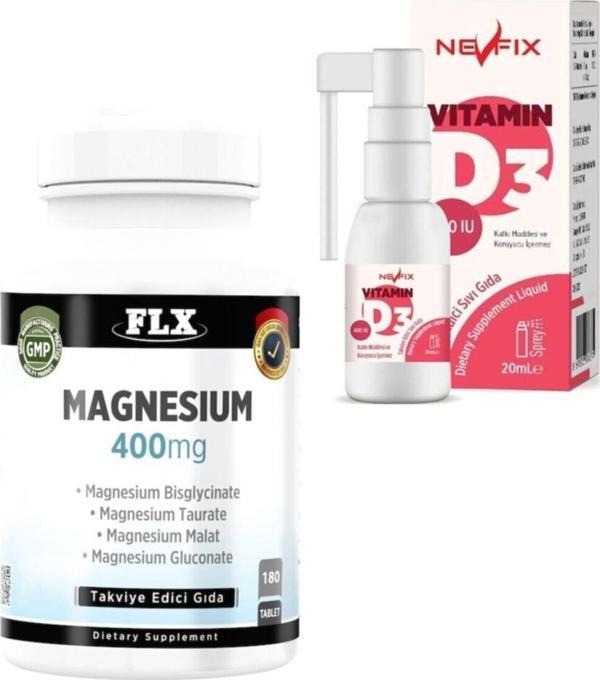 Flx Magnesium Elementleri 180 Tablet & Vitamin D3 400 Iu 20 Ml - Image 1