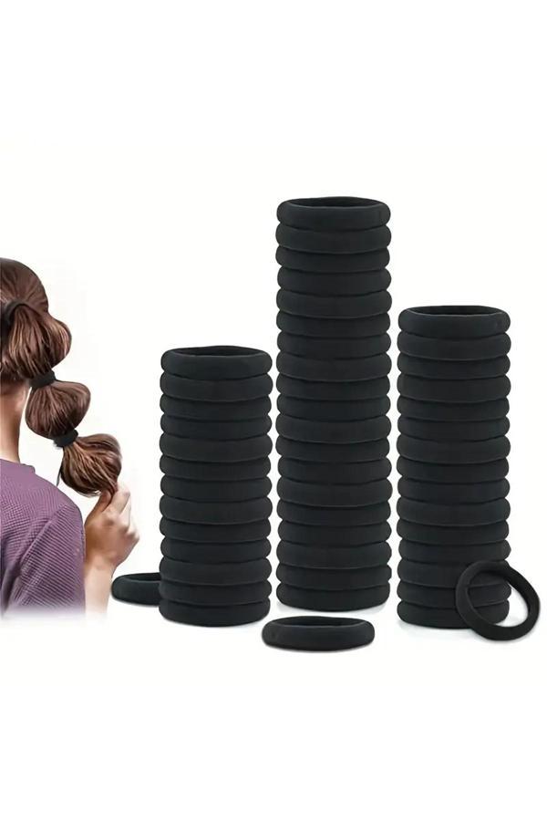 Ovo Life Siyah Elastik Saç Lastiği - Dayanıklı Polyester 25 Adet - Image 1