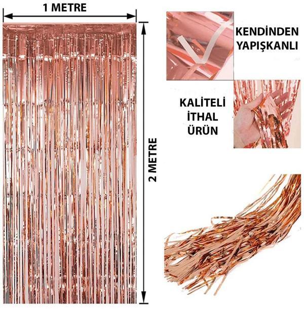 Rose Gold Püsküllü Kapı Perdesi - Parti, Bekarlığa Veda, Doğum Günü 1x2 m - Image 1