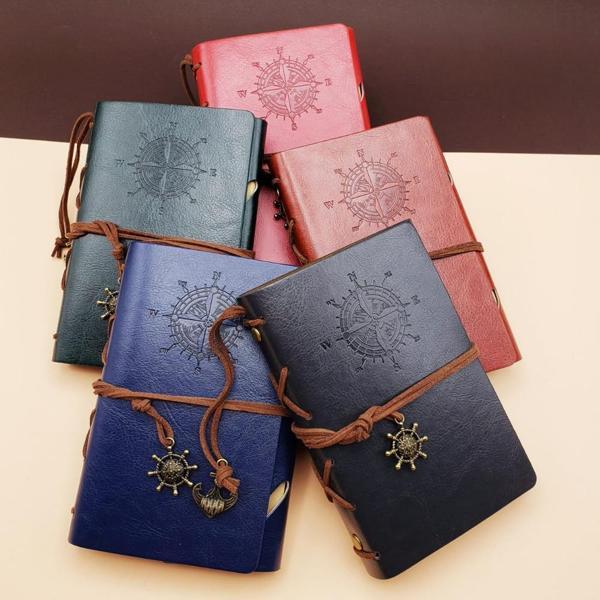 Küçük Boy Pusula Baskılı Deri Defter - Image 1