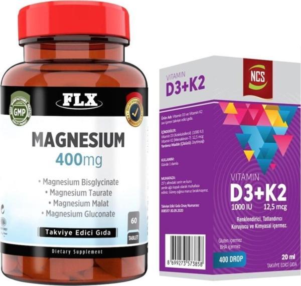 Flx Magnezyum Elementleri 60 Tablet + Vitamin D3 Vitamin K2 20 Ml - Image 1