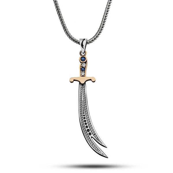 Gümüş Zirkon Taşlı Zülfikar Kılıcı Erkek Kolye - Image 1