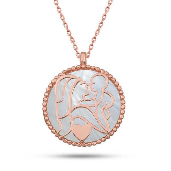 Gümüş Rose Sedef Taşlı Anne Çocuk Sevgisi Kolye - Image 1