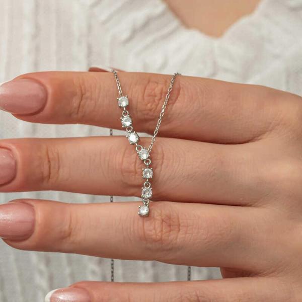 Gümüş Zirkon Sıra Taşlı Kadın Kolye - Image 1