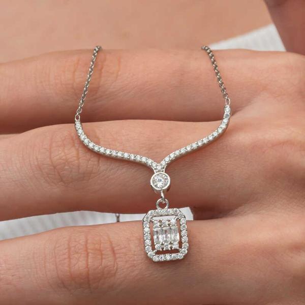 Gümüş Baget Taşlı Gerdanlık Model Kadın Kolye - Image 1