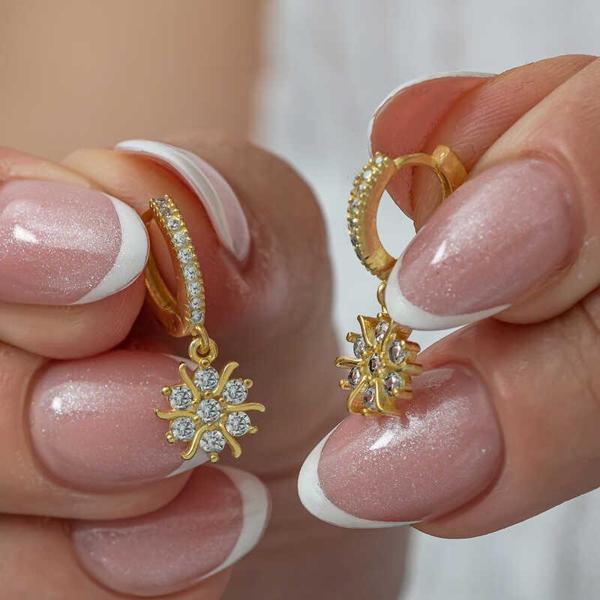 Gümüş Gold Sallantılı Güneş Kadın Küpe - Image 1