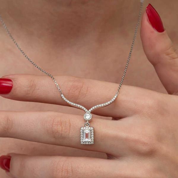 Gümüş Baget Taşlı Gerdanlık Model Kadın Kolye - Image 1