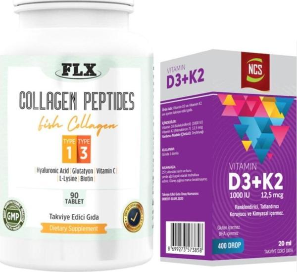 Ncs Balık Kollajeni Tip 1-3 Collagen 90 Tablet+Vitamin D3 K2 20 Ml - Image 1
