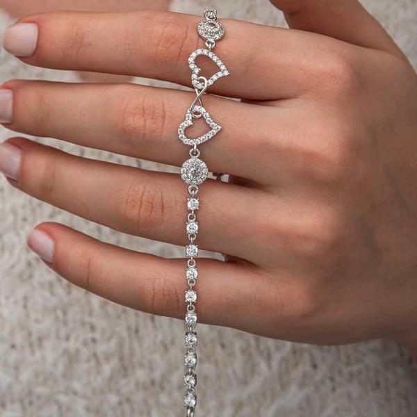 Gümüş Sonsuzluk İki Kalp Kadın Bileklik - Image 1