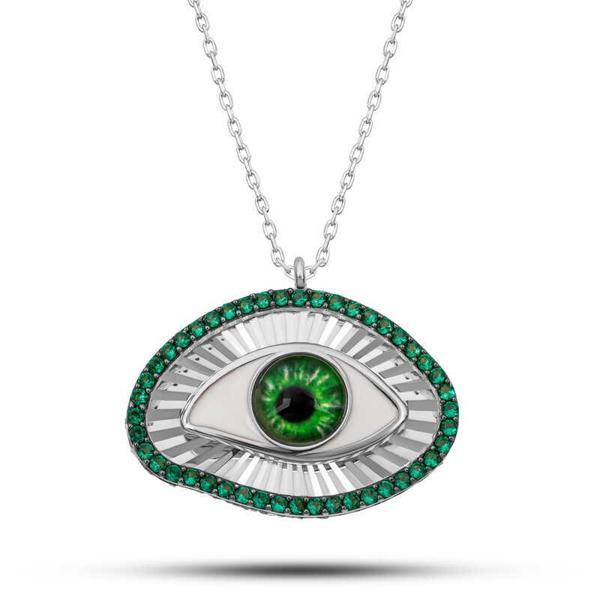 Gümüş Zümrüt Göz Koruyucu Kadın Kolye - Image 1