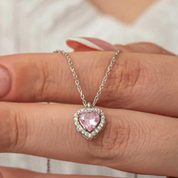 Gümüş Pembe Kalp Kadın Kolye - Image 1