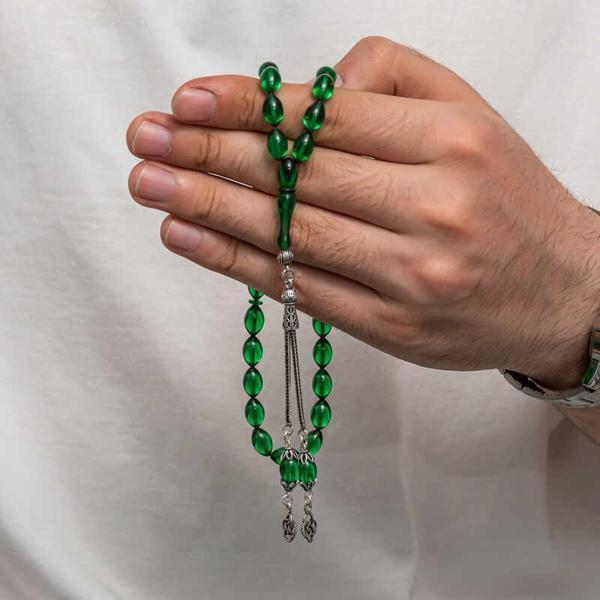 Gümüş Püsküllü Sıkma Kehribar Tesbih - Image 1