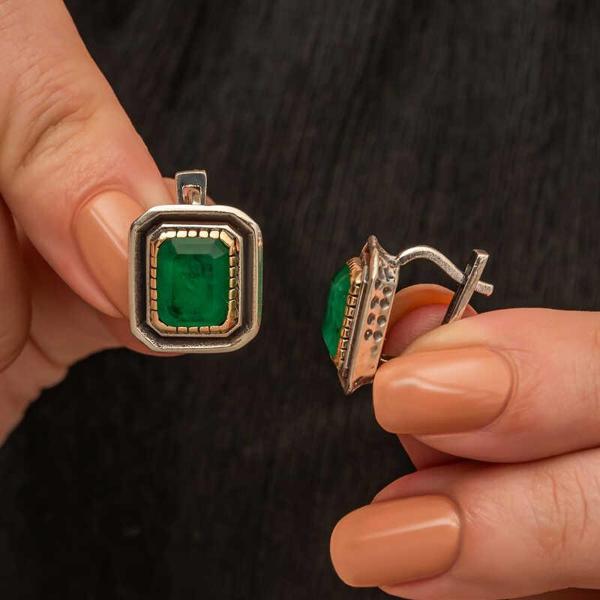 Gümüş Yeşil Taşlı Otantik Kadın Küpe - Image 1