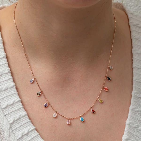 Gümüş Renkli Damla Taşlı Şans Kadın Kolye - Image 1