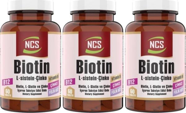Ncs Biotin 2500 Mcg 60Tablet L Sistein Çinko 3 Kutu 180 Tablet Folic Acid Vitamin B12 - Image 1
