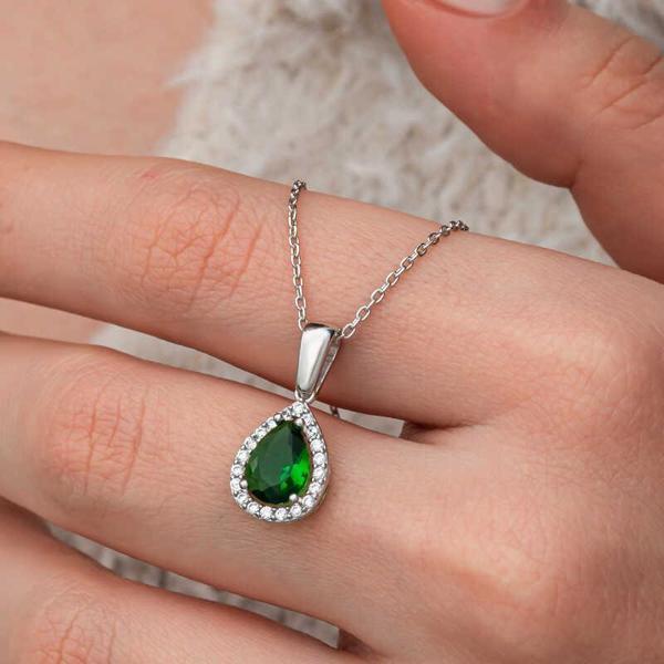 Gümüş Damla Zümrüt Taşlı Kadın Kolye - Image 1