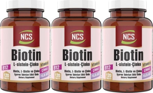 Ncs Biotin 3 Kutu 360 Tablet L Sistein Çinko Folik Asit Vitamin B12 - Image 1