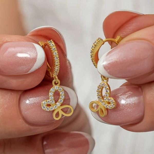 Gümüş Sallantılı Gold Kelebek Kadın Küpe - Image 1