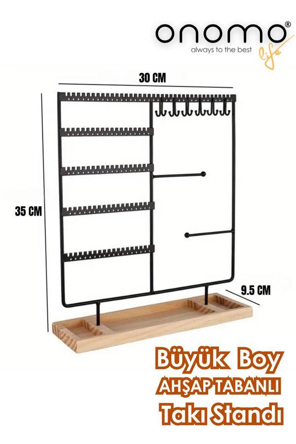 Onomo Life Takı Düzenleyici Organizeri Dekoratif Takı Standı Kolye Yüzük Küpelik Ahşap Tabanlı Metal Siyah - Image 1