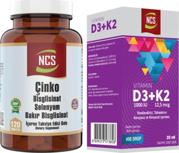 Ncs Çinko Bisglisinat & Bakır Selenium 120 Tablet+Vitamin D3 K2 20 Ml - Image 1