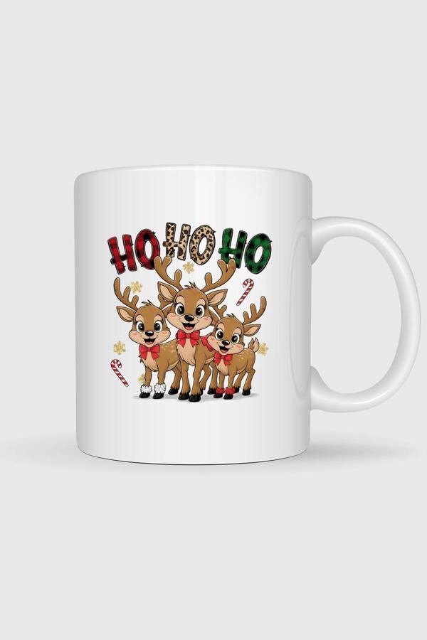  Hohoho Yeni Yıl Geyikleri Tasarımlı Kupa Bardak - Image 1