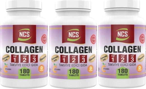 Ncs Collagen (Kolajen) (Tip) 1-2-3 Hyaluronic Acid 3 X 180 Tablet = 540 Tablet C & E & D Vitamini - Image 1