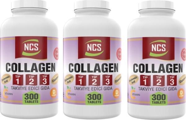 Ncs Collagen (Kolajen) (Tip) 1-2-3 Hyaluronic Acid 3 X 300 Tablet = 900 Tablet C & E & D Vitamini - Image 1