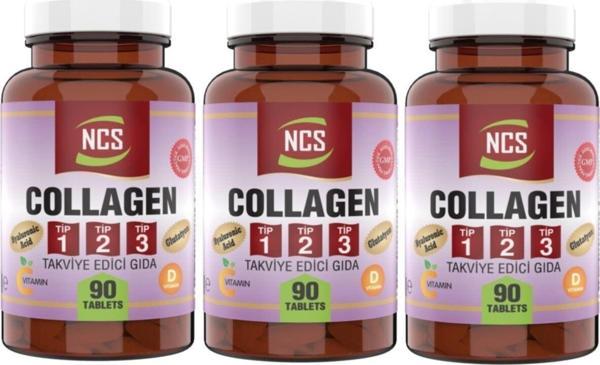 Ncs Collagen (Kolajen) (Tip) 1-2-3 Hyaluronic Acid 3 X 90 Tablet Glutatyon C & E & D Vitamini - Image 1