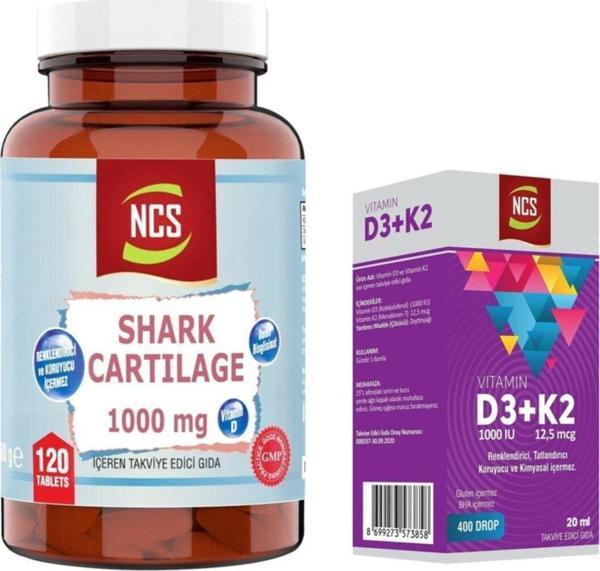 Ncs Shark Cartilage Köpek Balığı Kıkırdağı120 Tab+Vitamin D3 K2 20 Ml - Image 1