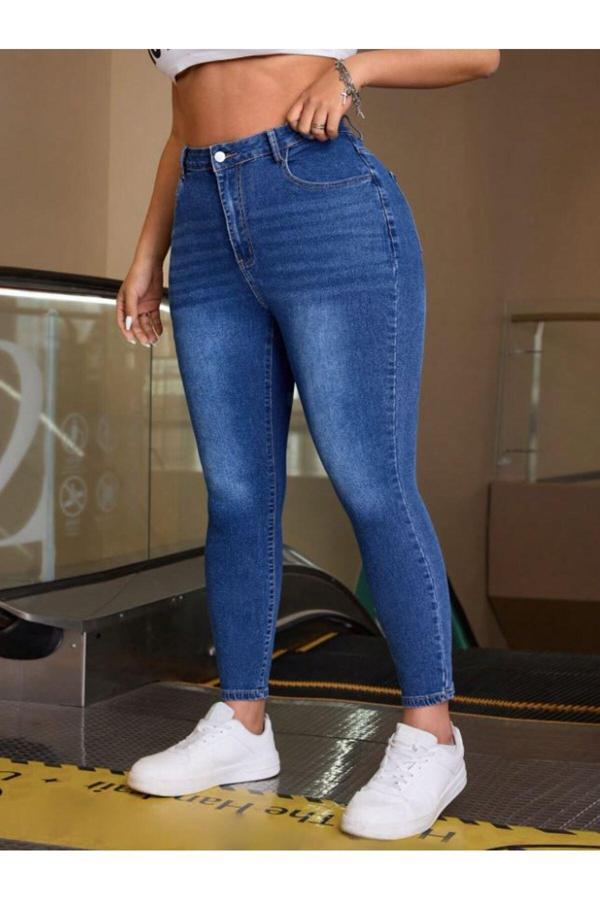 Noxter Kadın Mavi Denim Pantolon Büyük Beden - Image 1