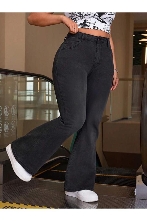 Noxter Kadın Koyu Gri Denim Pantolon Büyük Beden - Image 1