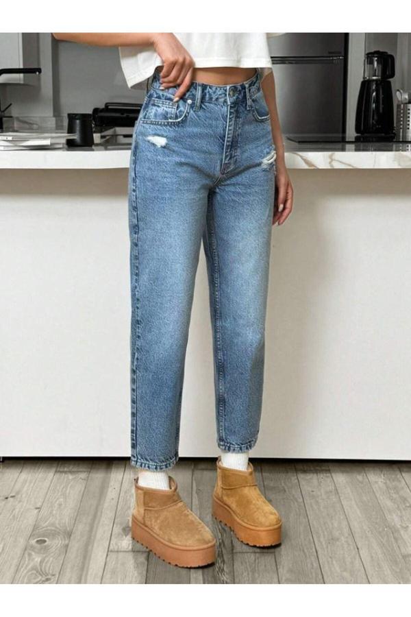 Noxter Kadın Denim Pantolon Yıpratmalı - Image 1