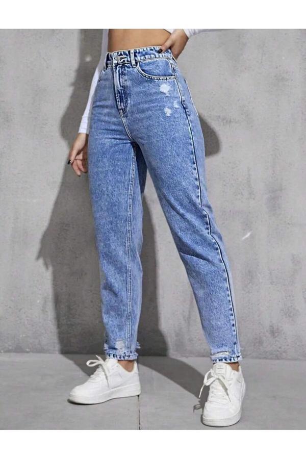 Noxter Kadın Denim Pantolon Yıpratmalı - Image 1