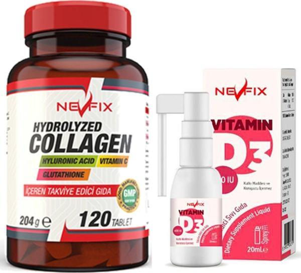 Nevfix Hydrolyzed Collagen Vitamin C Glutathione 120 Tablet & Vitamin D3 Sıvı 20 Ml - Image 1