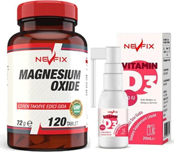 Nevfix Magnesium Oxide Magnezyum 250 Mg 120 Tablet & Vitamin D3 400 20 Ml Sprey - Image 1