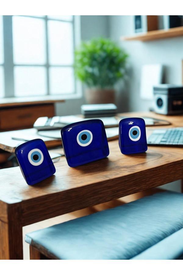 Nevce Store Modern Kare Nazar Boncuğu Seti 3’Lü – Ev & Ofis Dekoru - Pozitif Enerji Ve Şık Objeler - Image 1