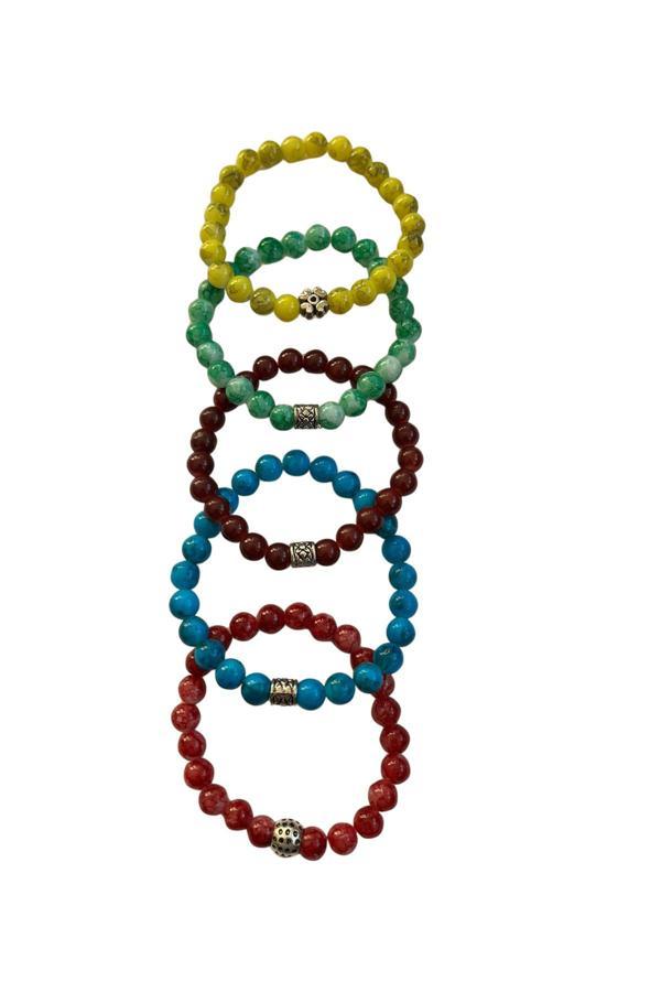 Nevce Store Renkli Doğal Taş Görünümlü Boncuk Bileklik – 5’Li Esnek Bileklik Seti - Image 1