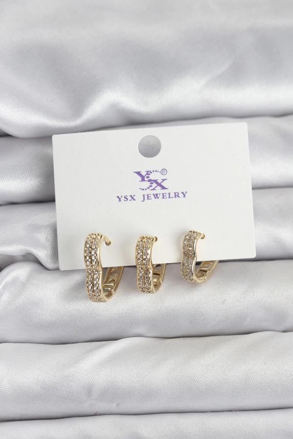 Gold Renk Pirinç Zirkon Taşlı Kalpli Kadın Küpe - Image 1