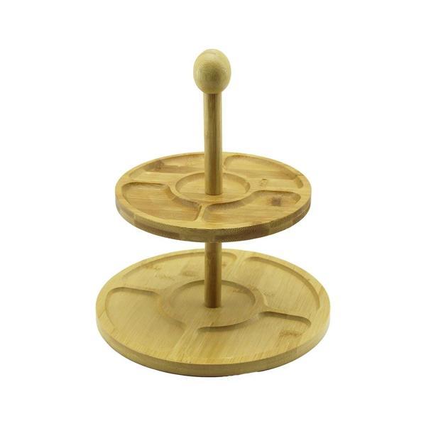 5 Bölmeli - Yuvarlak - 2 Katlı  Ahşap Bambu Sunumluk  Çap: 19.5cm -- 24.5cm - Image 1