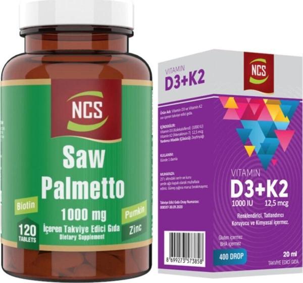 Ncs Saw Palmetto 1000 Mg 120 Tablet+Vitamin D3 K2 20 Ml - Image 1