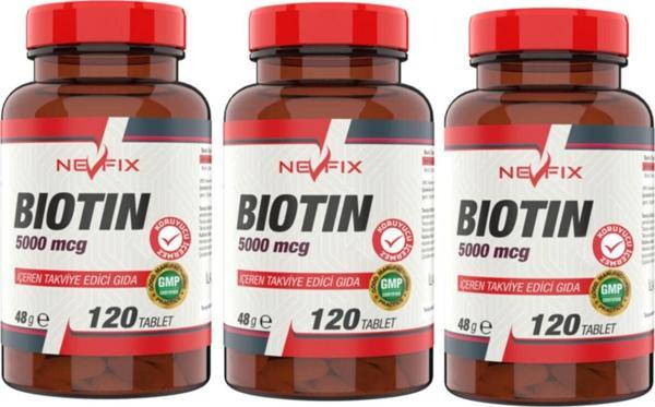 Nevfix Biotin 5000 Mcg 120 Tablet X 3 Kutu 360 Tablet - Image 1