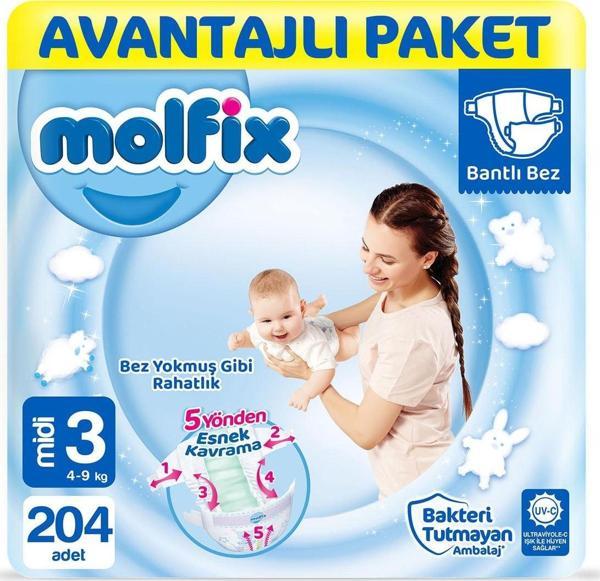 Molfix Bebek Bezi Avantajlı Paket Midi 3 Numara 204 Adet - Image 1