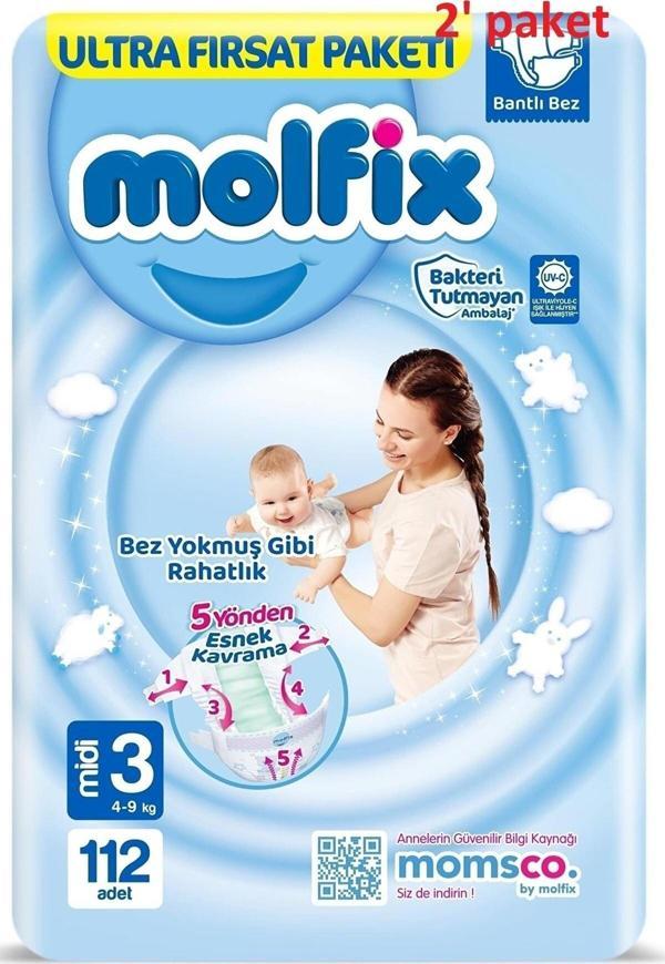 Molfix Bebek Bezi Ultra Fırsat Paketi Midi 3 Numara 2'li Paket 224 Adet - Image 1